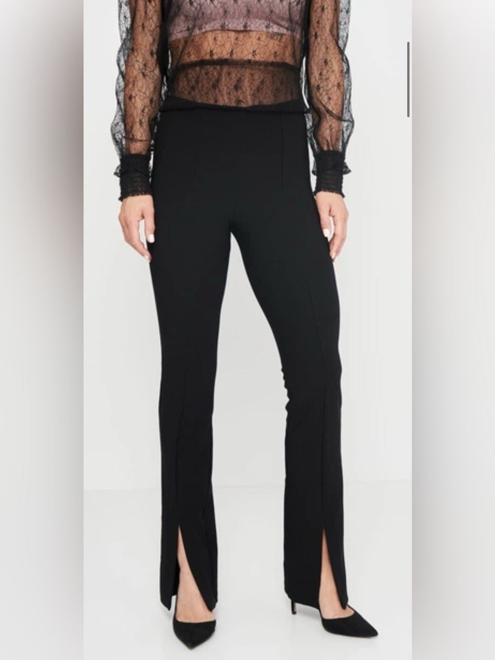 Zara Black High-Waisted Ribbed Flare Leggings with Front Split-hems - Picture 2 of 15